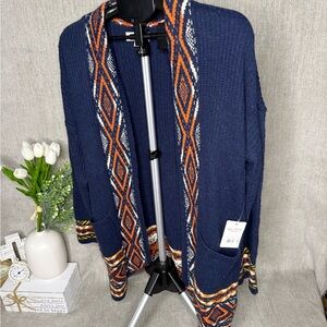 NWT Lucky Brand Aztec Pattern Cardigan Sweater Large Boho $149 Retail
